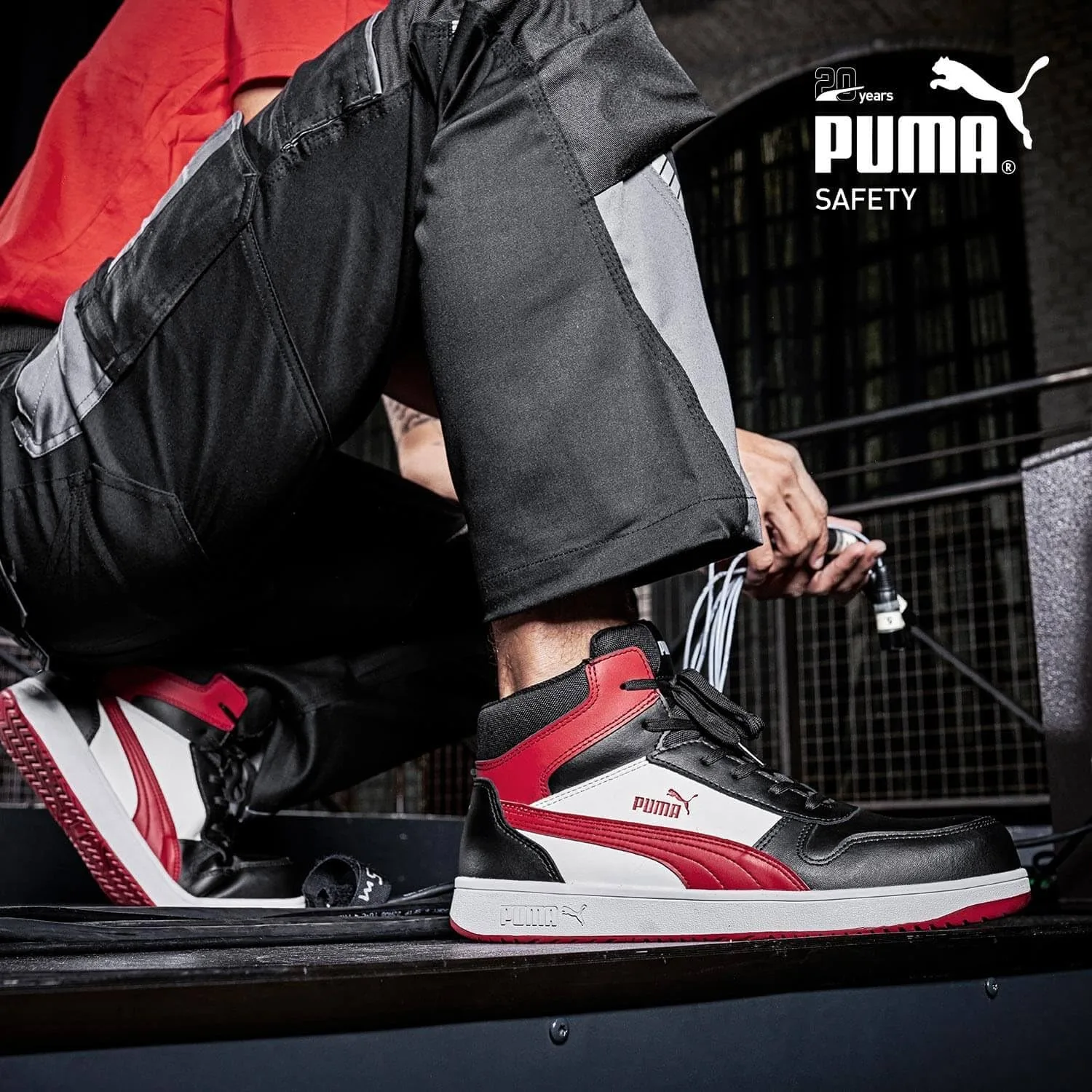 Защитная обувь PUMA Safety Frontcourse Mid S3 ESD FO HRO SR унисекс, нескользящая, неметаллическая, т.е. стекловолокна, белый/черный/красный — фото 3