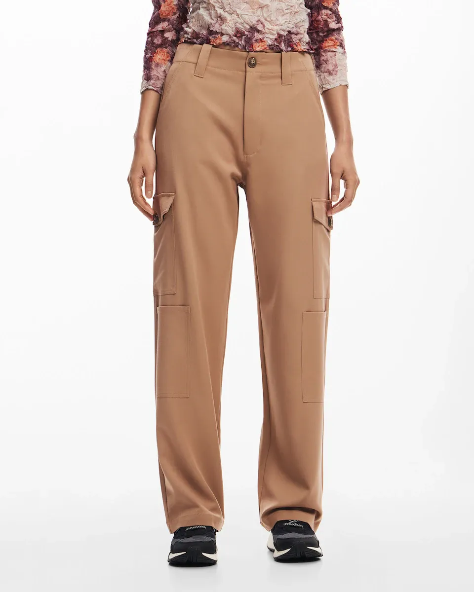 

Однотонные женские брюки-карго из струящейся ткани Desigual, цвет Natural
