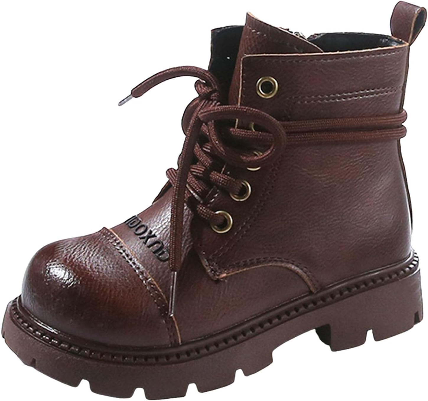 

Детские ботинки IWIHMIV для девочек с молнией сбоку, толстой подошвой, укороченные зимние ботиночки с шнуровкой, нескользящие для улицы, Brown