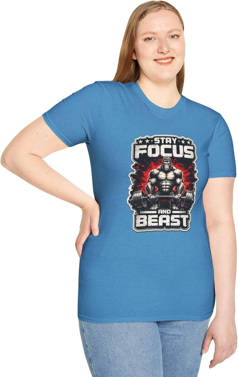 Футболка с принтом Stay Focus and Beast, GENERIC, Heather Sapphire — фото 2