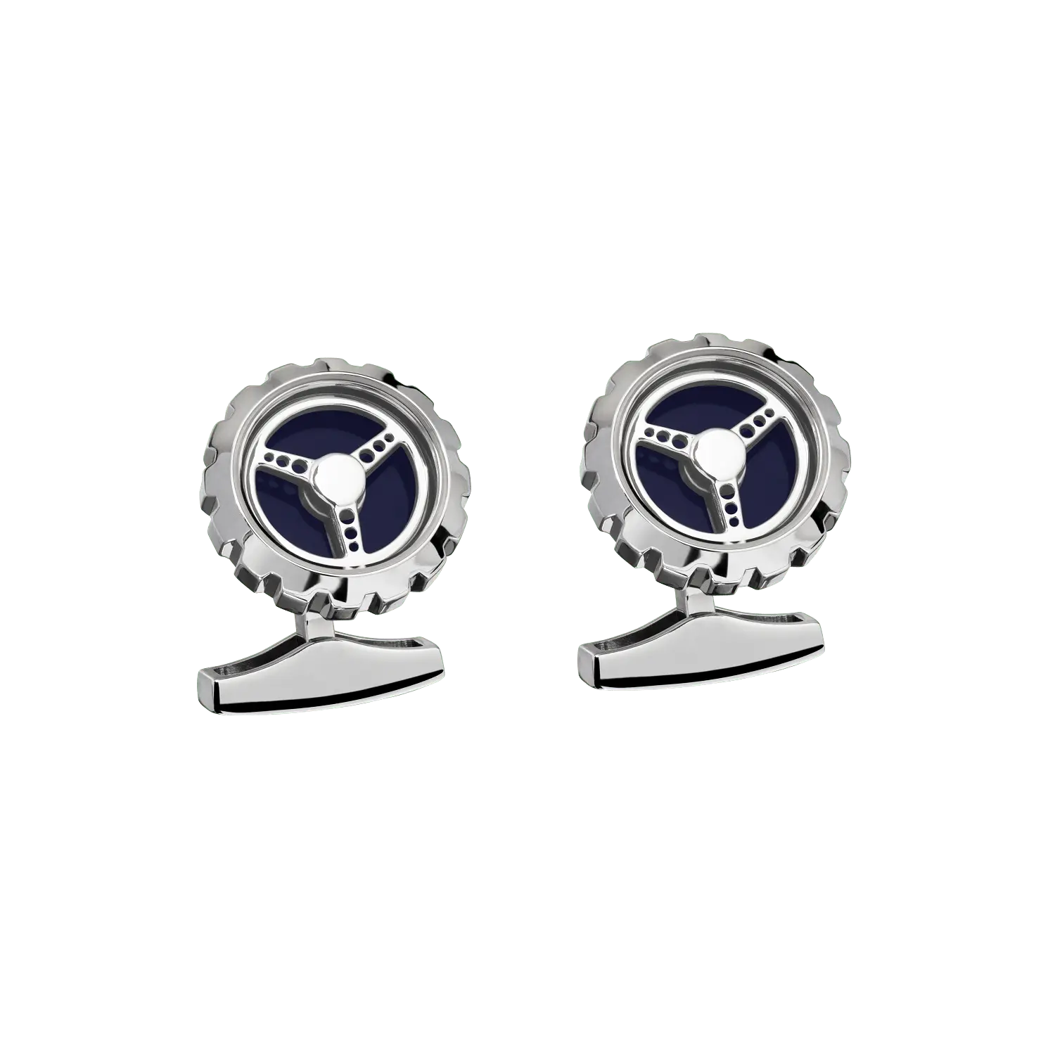 

Запонки Chopard Classic Racing cufflinks - Инкрустация темно-синим лаком - серебристый металл