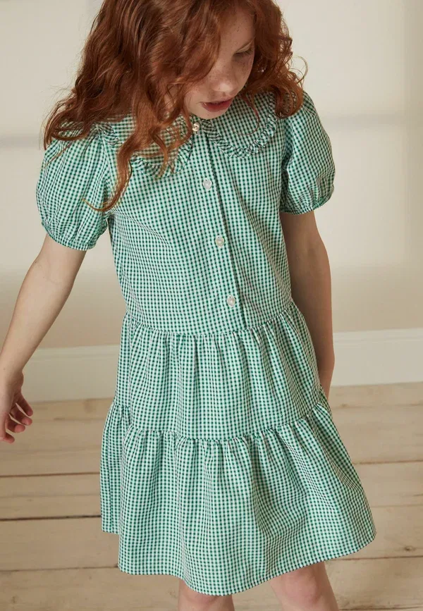 Платье Next Rich school gingham tiered pretty day dress, зеленый