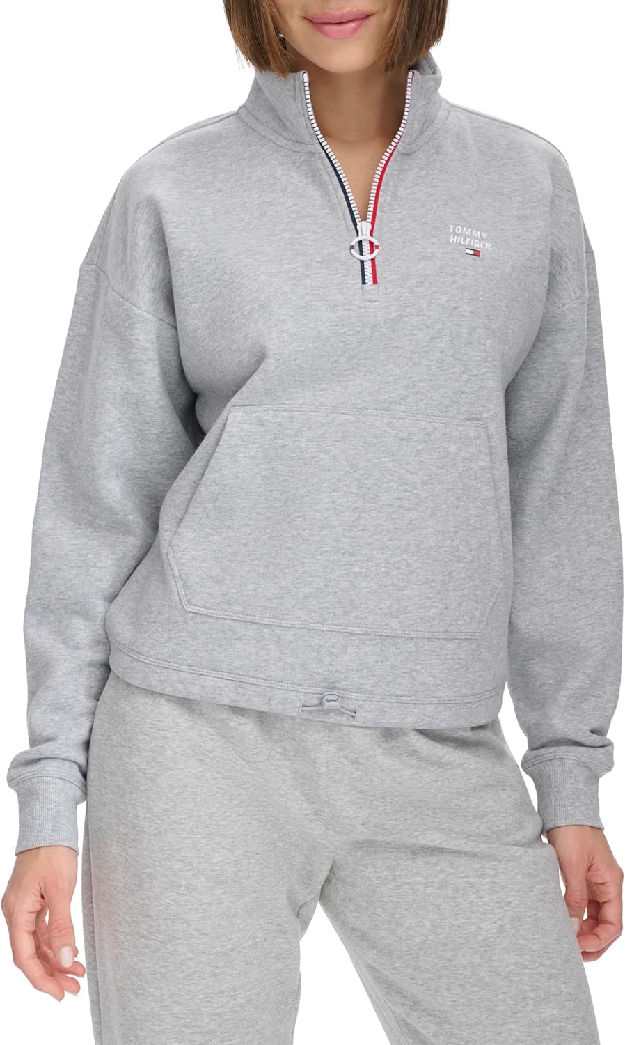 Женская флисовая толстовка Tommy Hilfiger с застежкой-молнией Quarter Zip, Pearl Heather Grey — фото 2