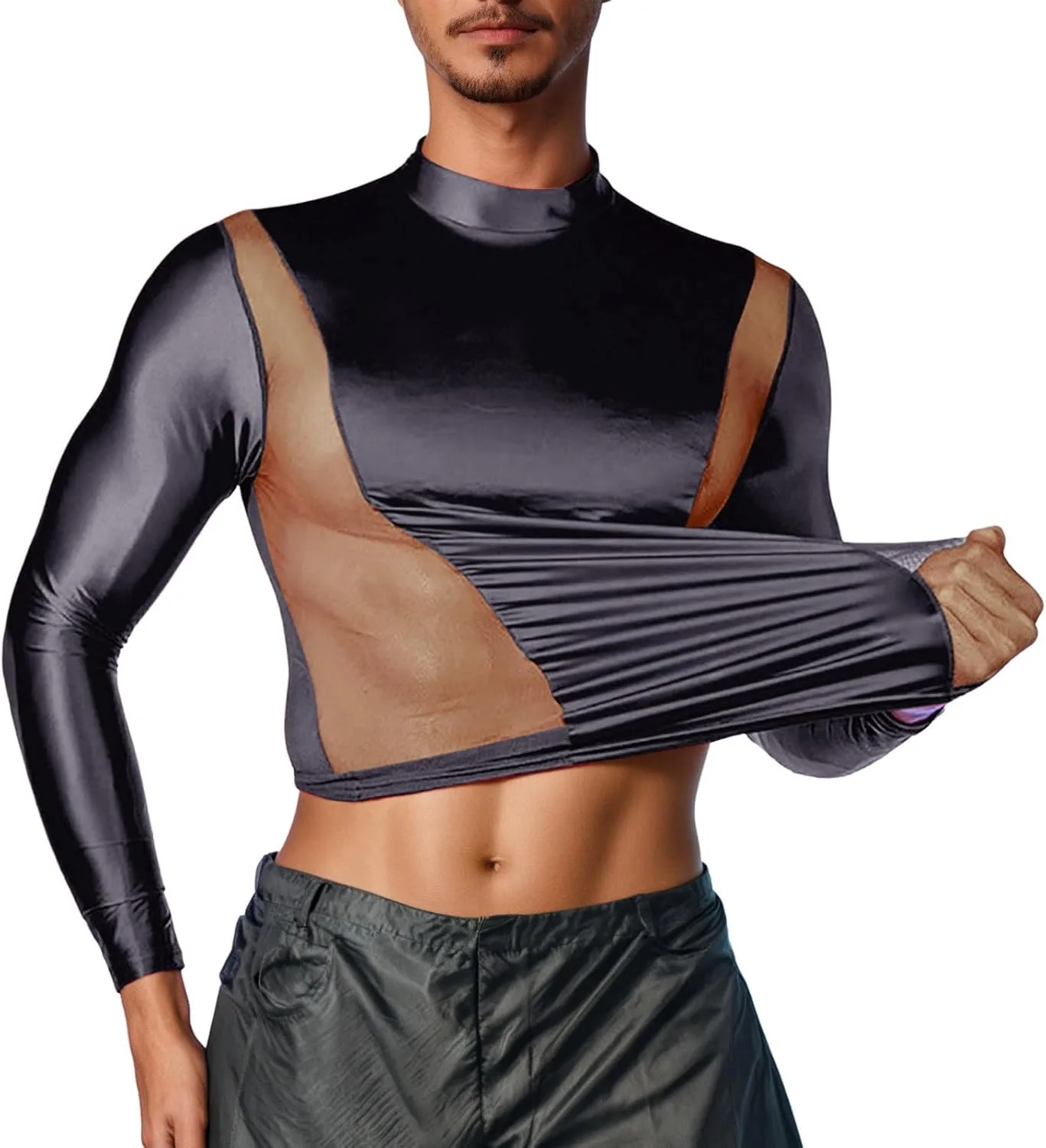 Мужская модная футболка Clubwear с высоким воротником и длинными рукавами