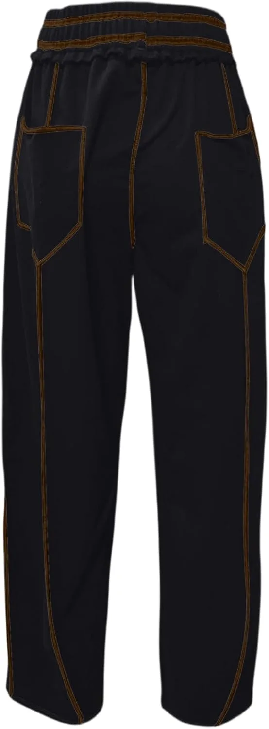 Женские брюки Barrel Pant широкого кроя с завязкой на талии, свободные штаны с несколькими карманами, контрастной строчкой, повседневные мешковатые спортивные брюки Generic, черный — фото 4