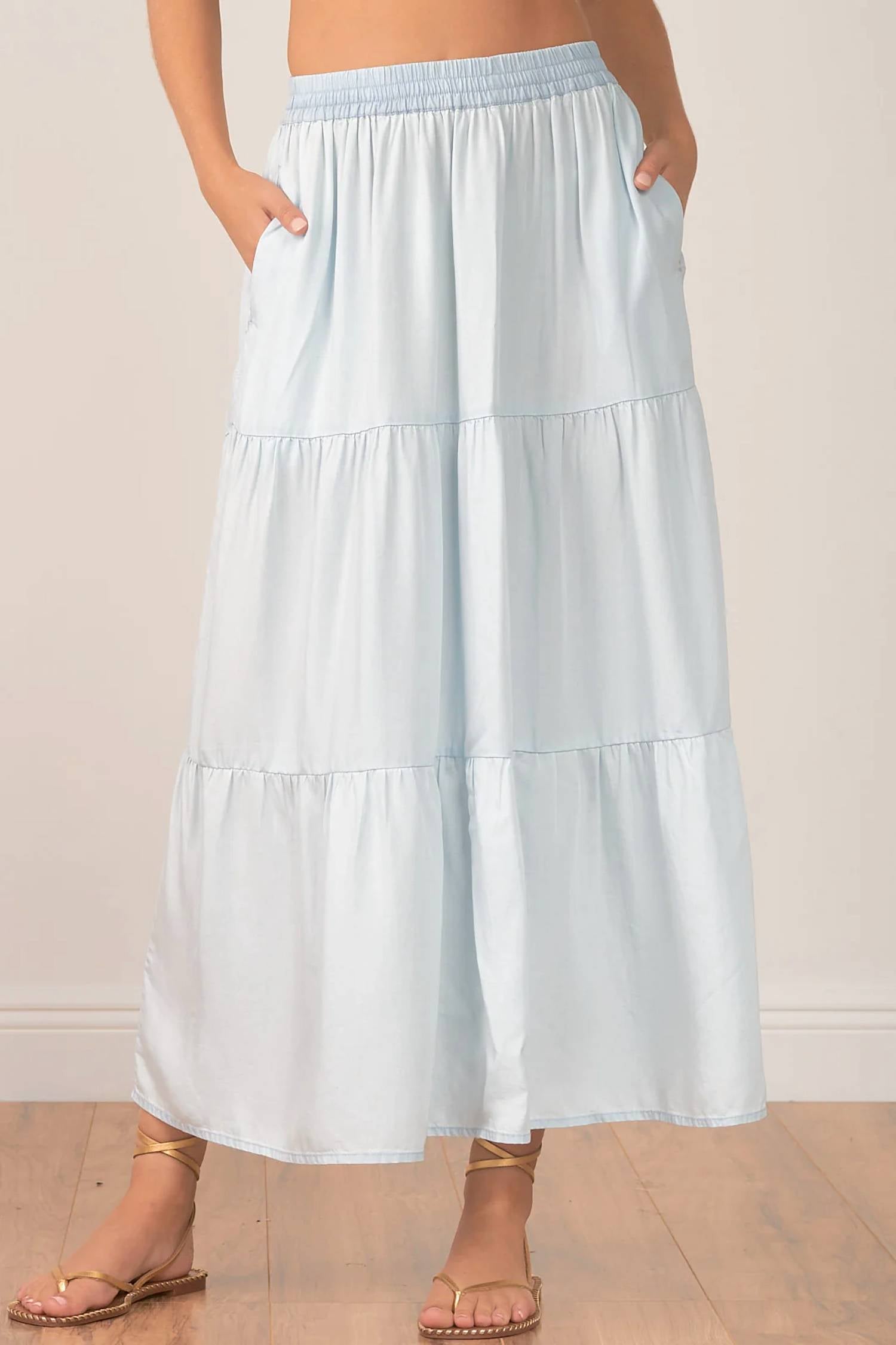 

Юбка макси с ярусами из шамбре ELAN, цвет chambray