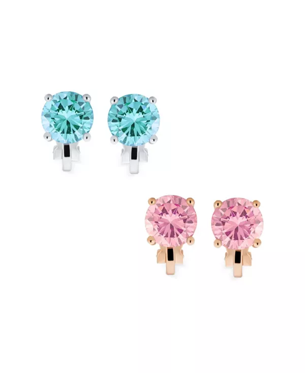 

Набор из 2 серег-клипс с разноцветными фианитами, покрытых розовым золотом и серебром, для людей без пирсинга Bling Jewelry, multicolor