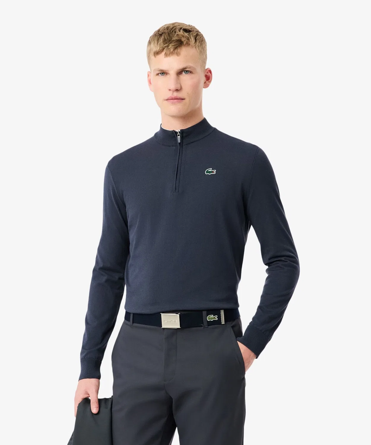 Мужской хлопковый свитер с длинным рукавом поло LACOSTE, Dark Ash