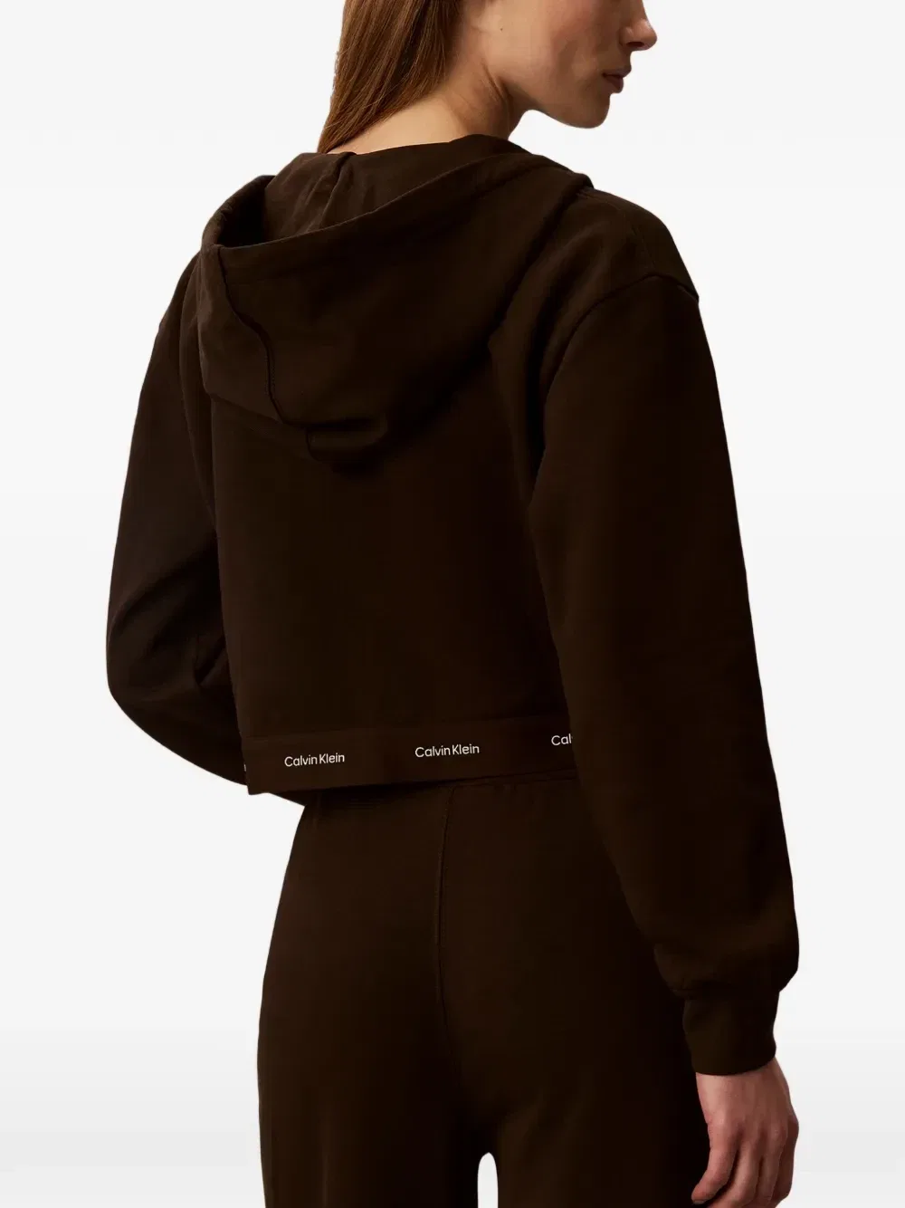 Укороченное худи на молнии с логотипом на тесьме Calvin Klein, коричневый — фото 2