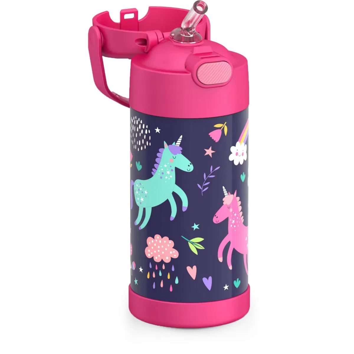 Детская бутылка для воды 350 мл из нержавеющей стали с трубочкой FUNtainer Thermos, Unicorns — фото 4