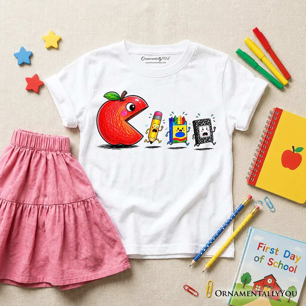 Детская футболка для мальчиков с принтом яблока Apple School OrnamentallyYou, White — фото 2