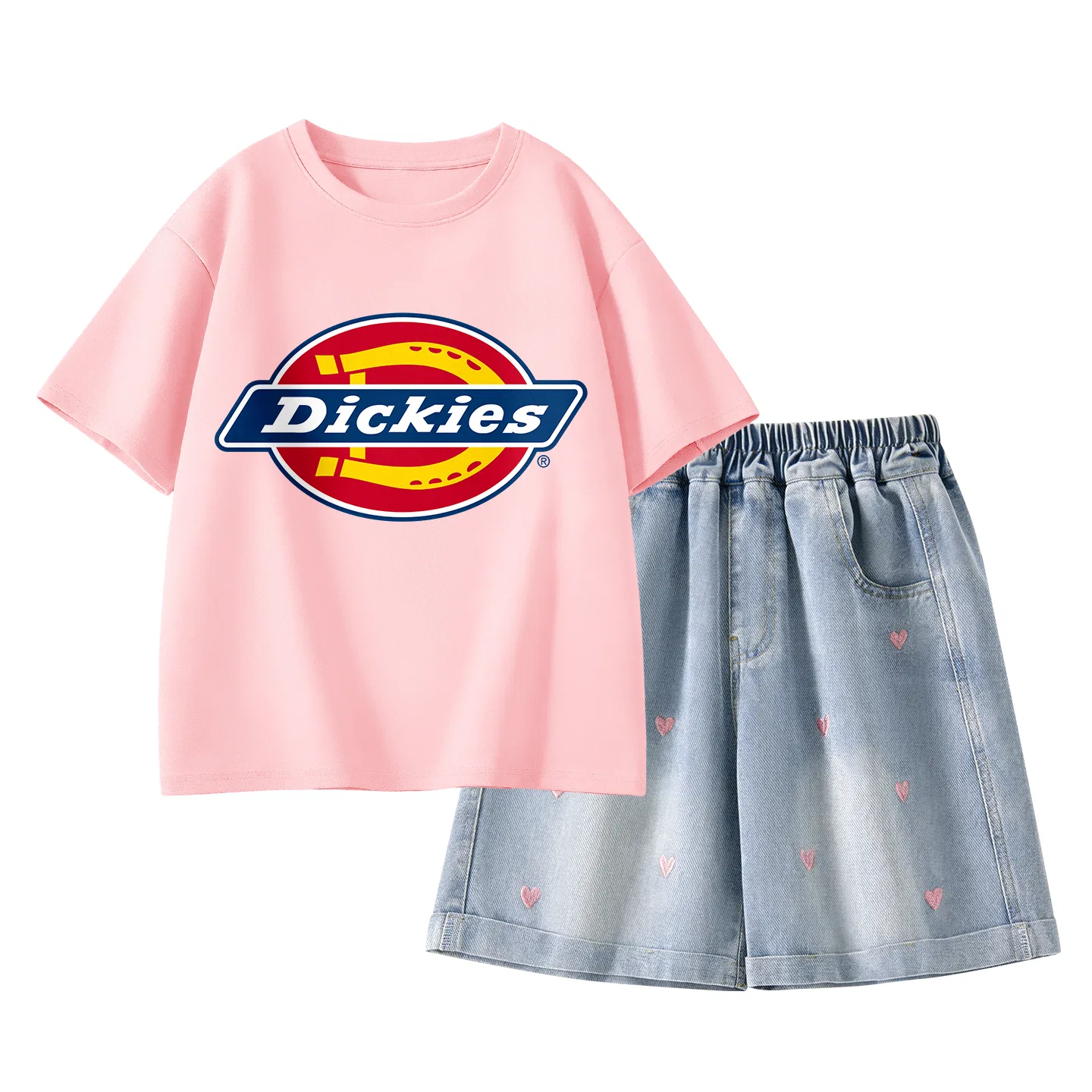 Детский спортивный костюм с круглым вырезом Standard Pink+Solid Color Denim Blue, Dickies