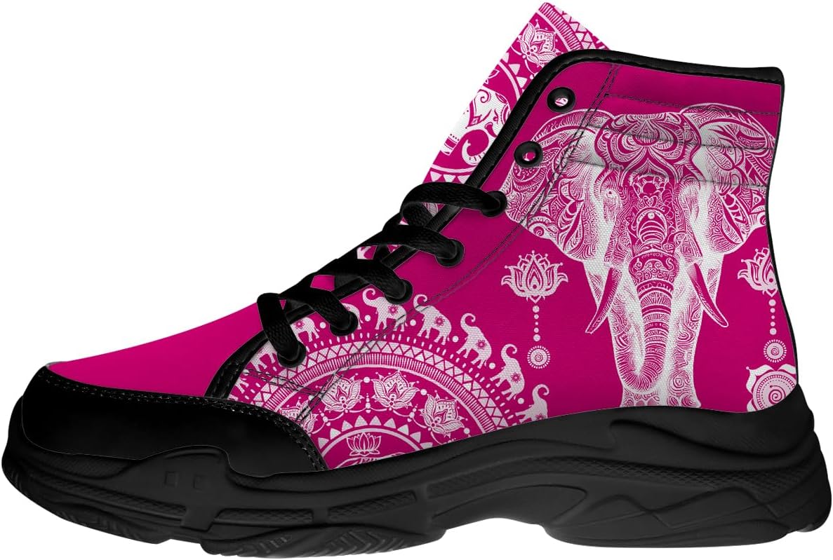 

Кеды Quorax Elephant для женщин и мужчин Mandala высокие тканевые туфли Подарки для нее и для него, розовый