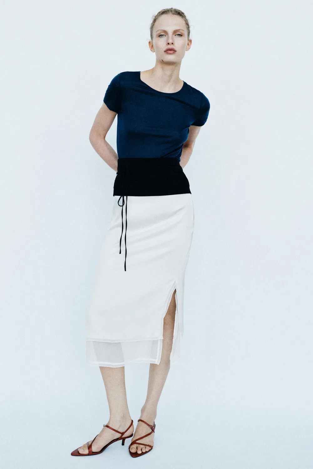 Однотонная футболка из шерстяной смеси ZARA, Blue