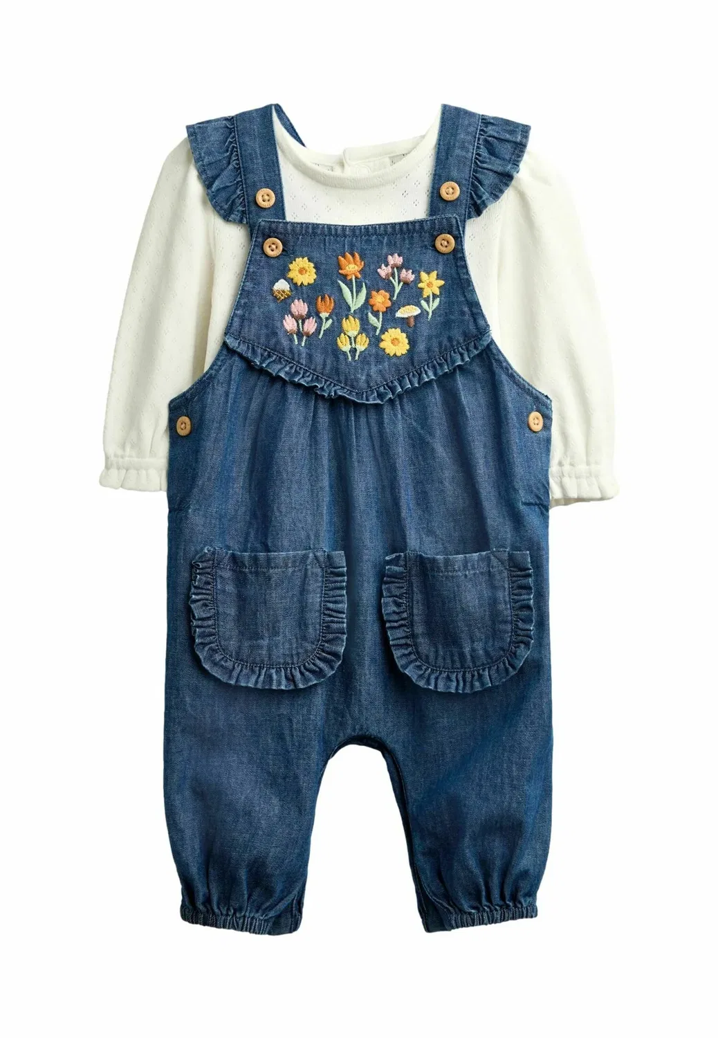 Вышитый комбинезон - боди Jojo Maman Bébé, Chambray Blue Floral