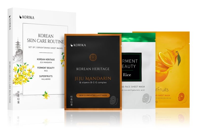 

Комплект (с осветляющим эффектом) KORIKA KOREAN SKIN CARE ROUTINE SET OF 3 BRIGHTENING SHEET MASKS