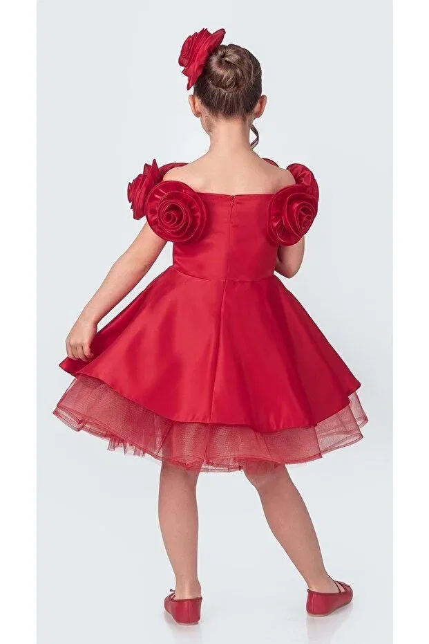 Детское платье для девочек блестящее Fanari crepe satin gren supported girl evening dress m00735 red Mnk Baby&Kids, Red — фото 4