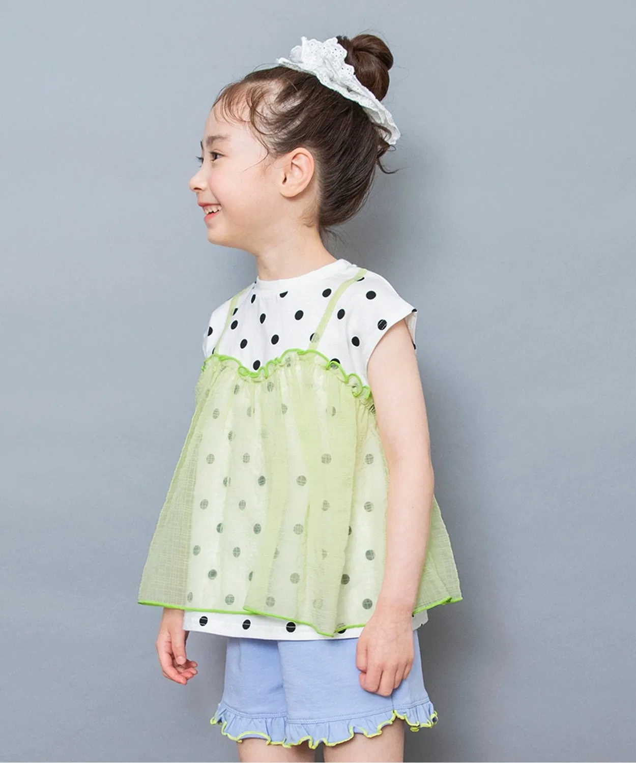 Детская футболка с туническим рукавом и кружевным топом BREEZE, Off White