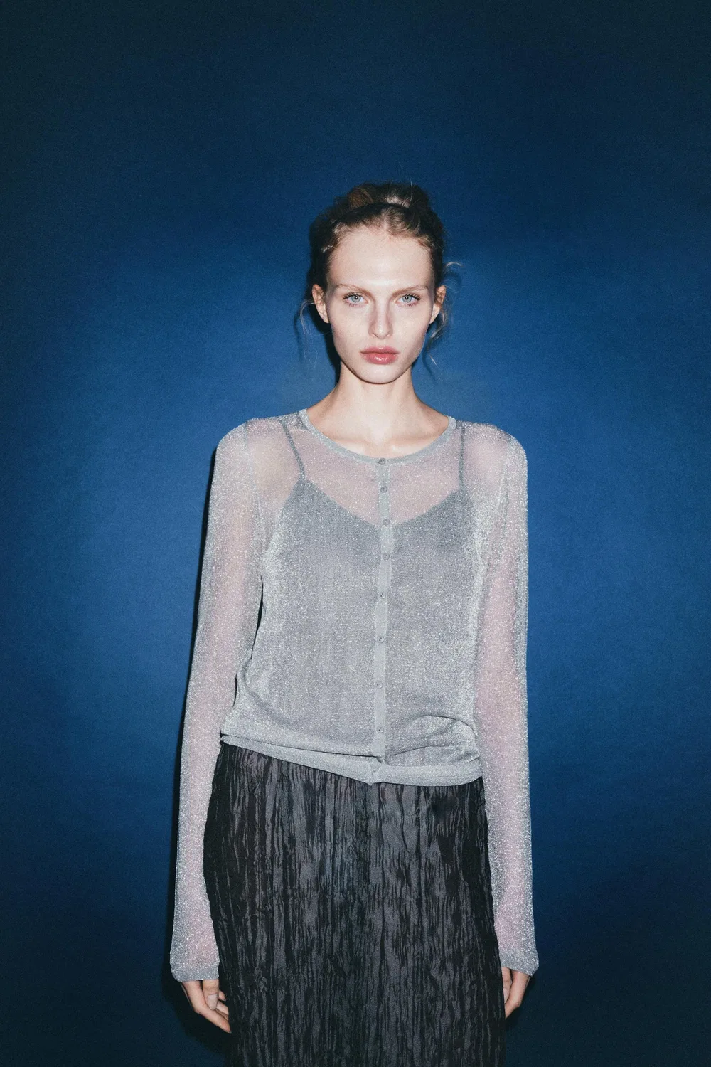 Вязаный кардиган из металлизированной нити ZARA, Grey