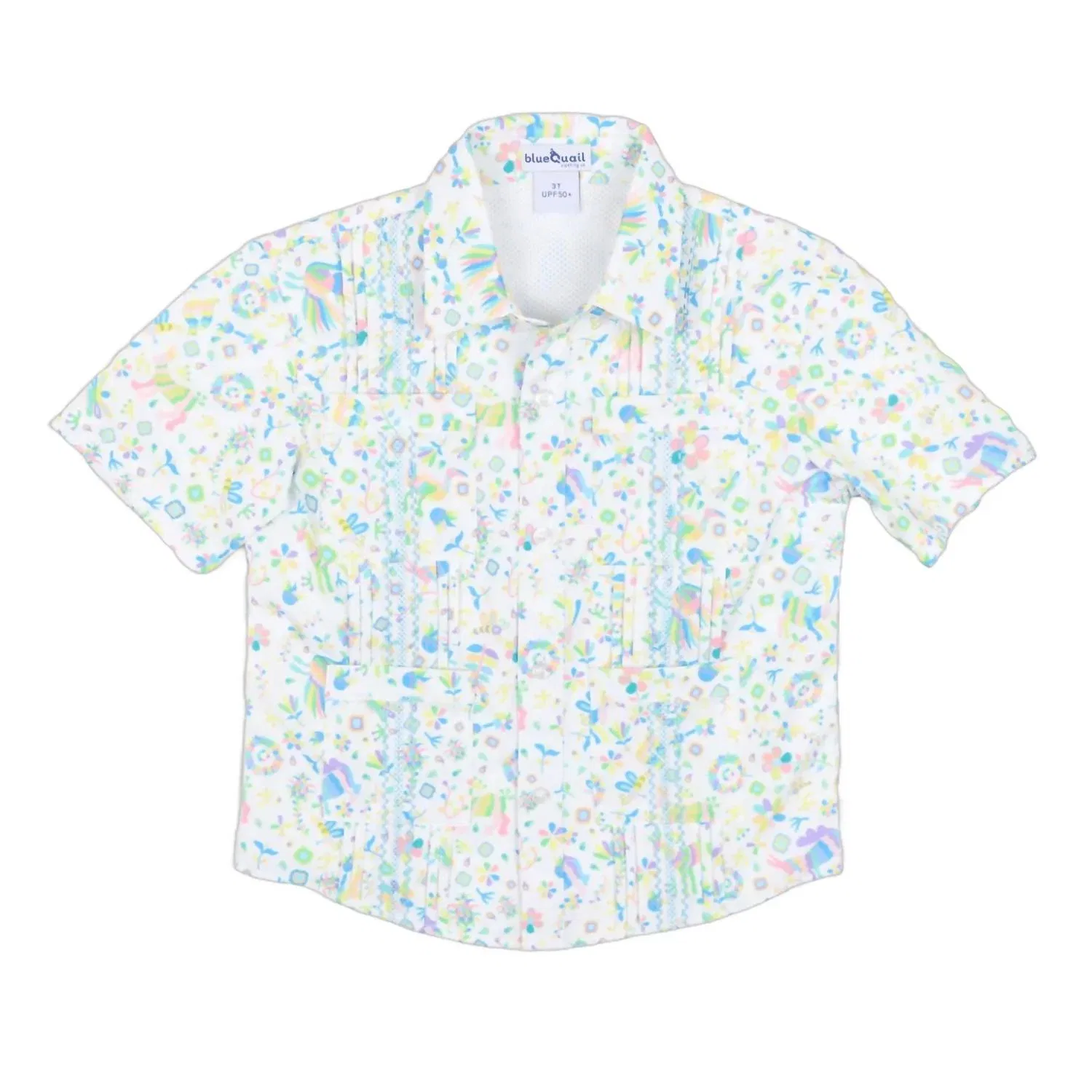 Детская рубашка для мальчиков с коротким рукавом и вышивкой Otomi Guayabera Blue Quail Clothing Co., White