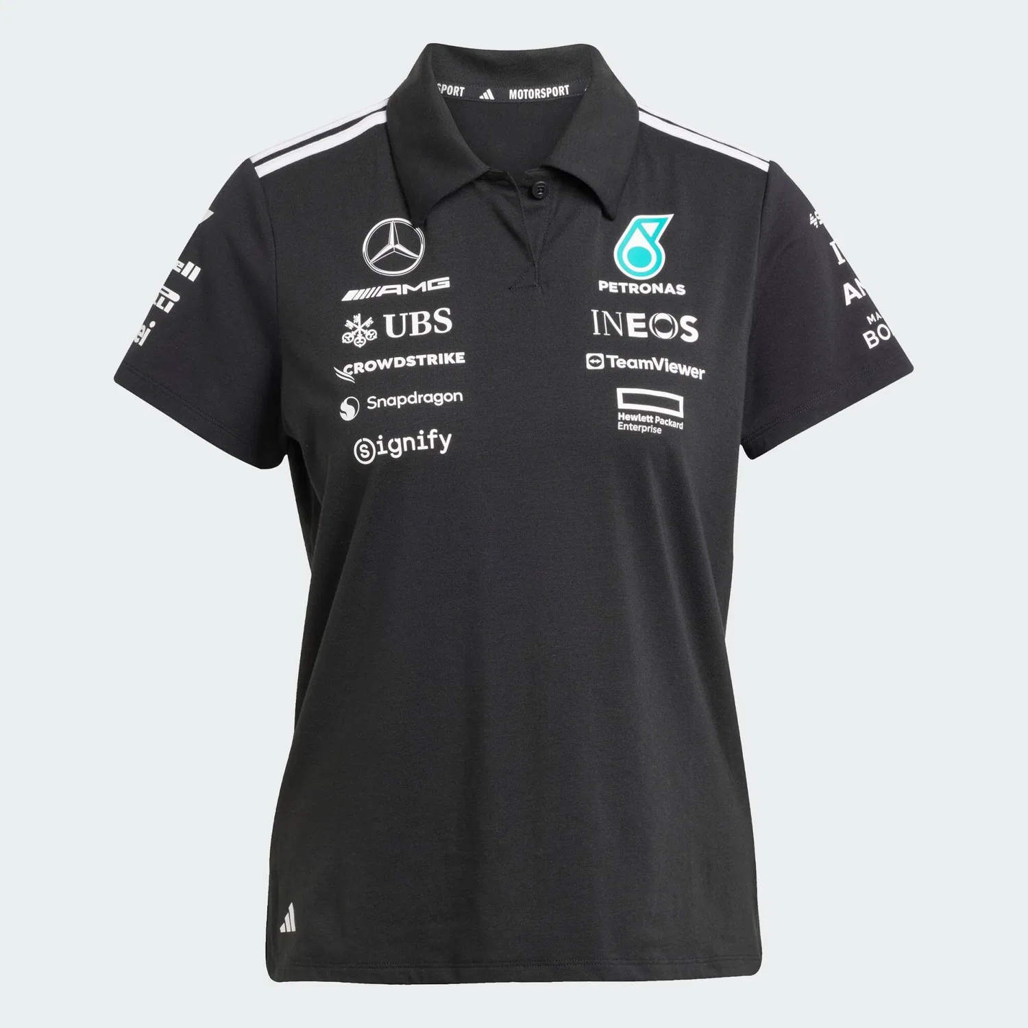 Мужское поло с принтом Mercedes-AMG Petronas Formula One Team Adidas, Schwarz Weiss — фото 2
