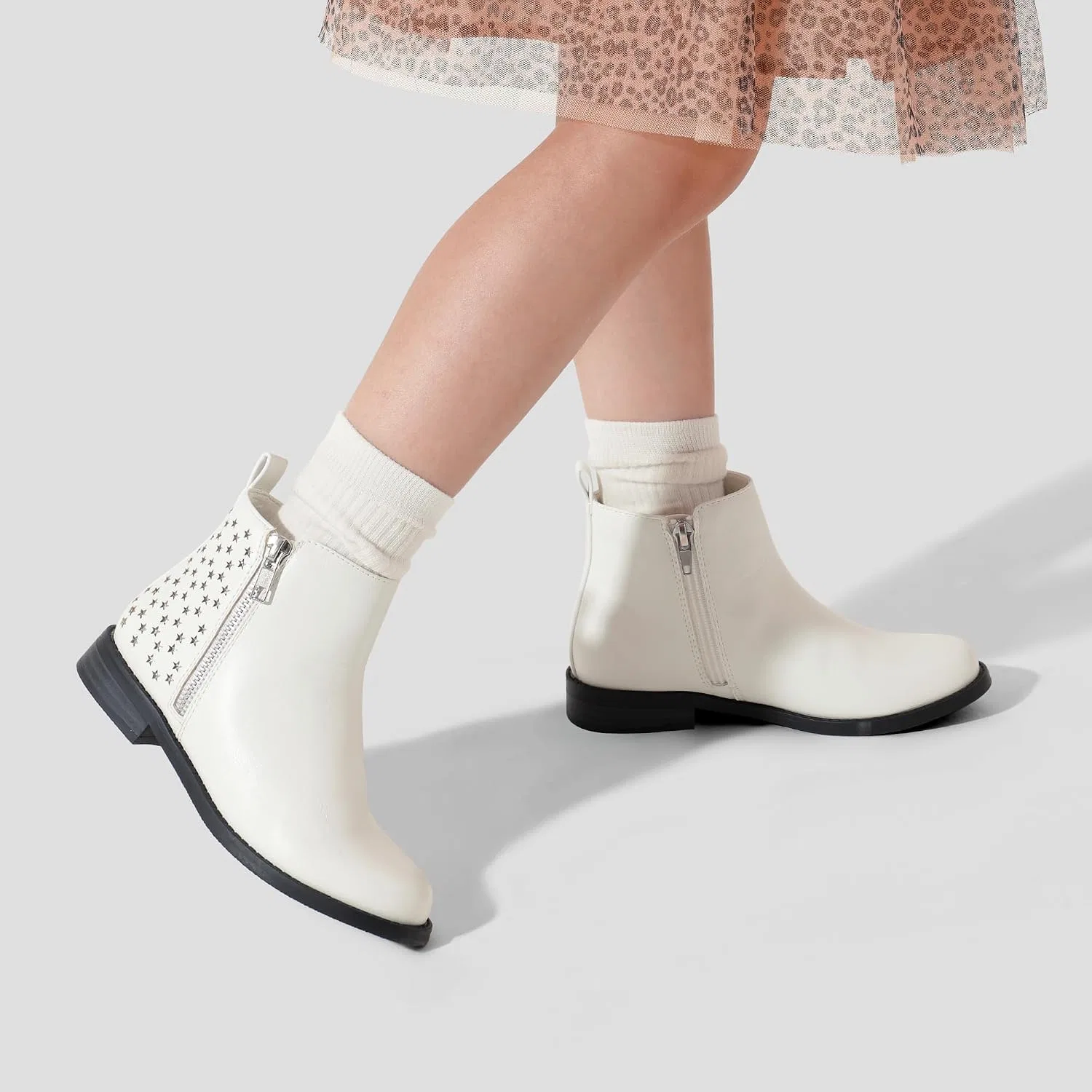 Детские ботинки для девочек с блестками и звездами DREAM PAIRS, White — фото 2