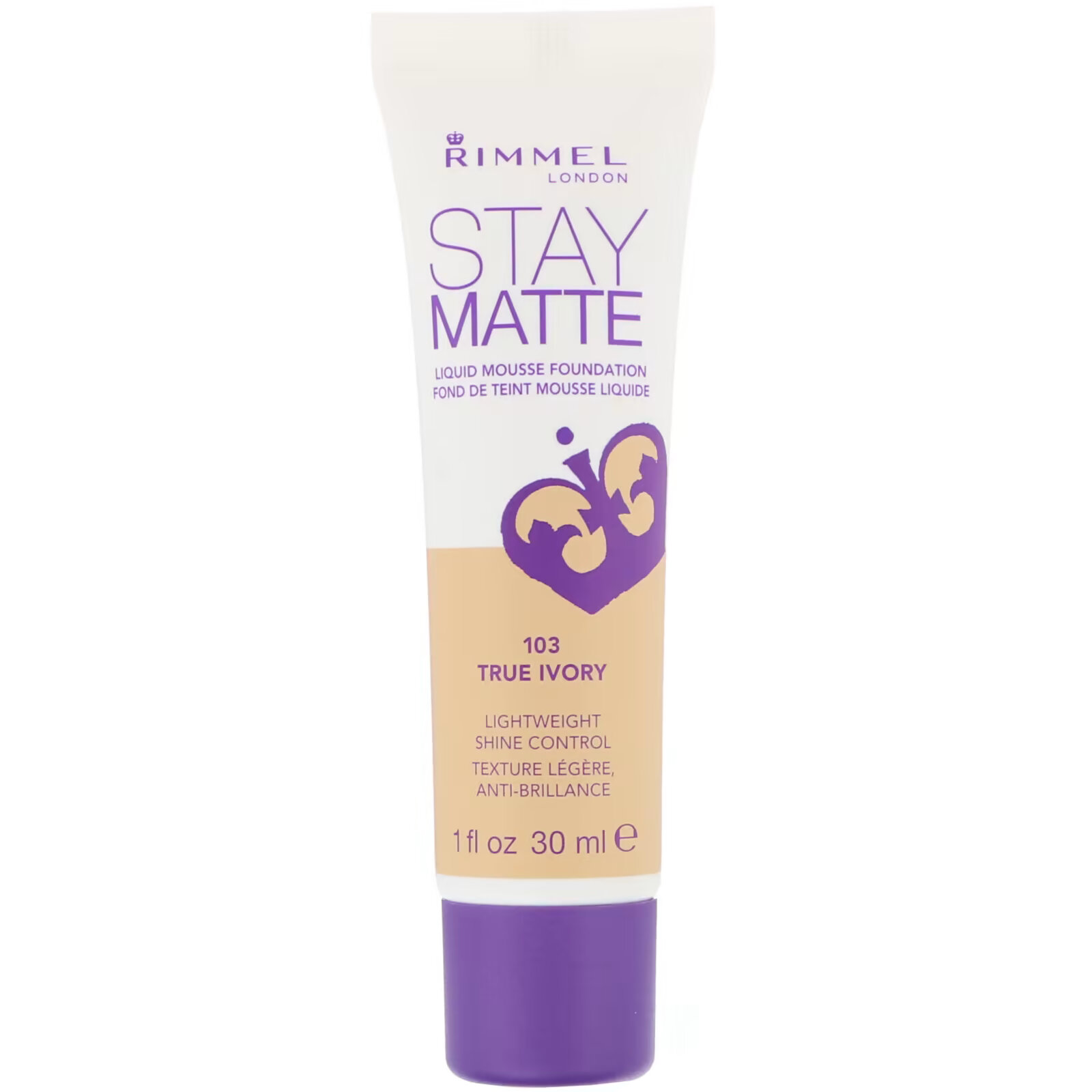 Матирующая тональная основа Rimmel London Stay Matte оттенок 103 слоновая кость, 30 мл - фото