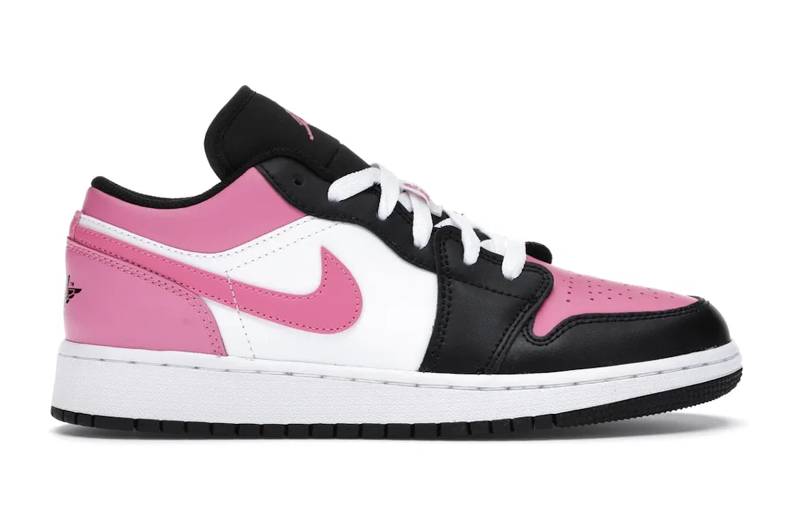 Детские кроссовки для девочек с кожаным верхом Jordan 1 Low Jordan, White/Black-Pinksicle