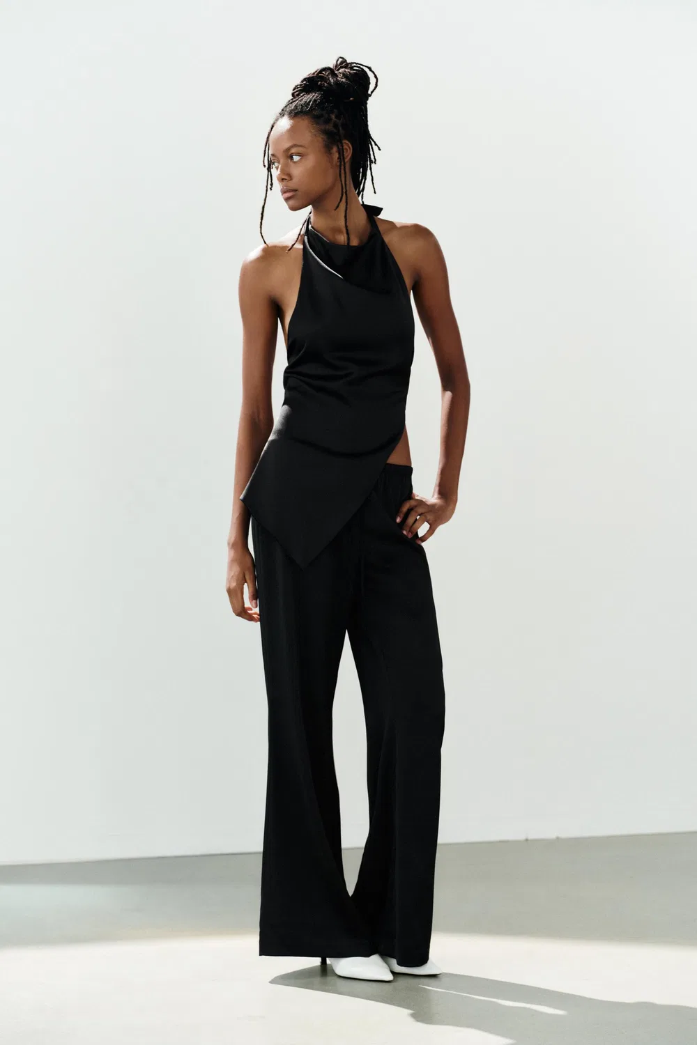 Атласные брюки на завязке ZARA, Black