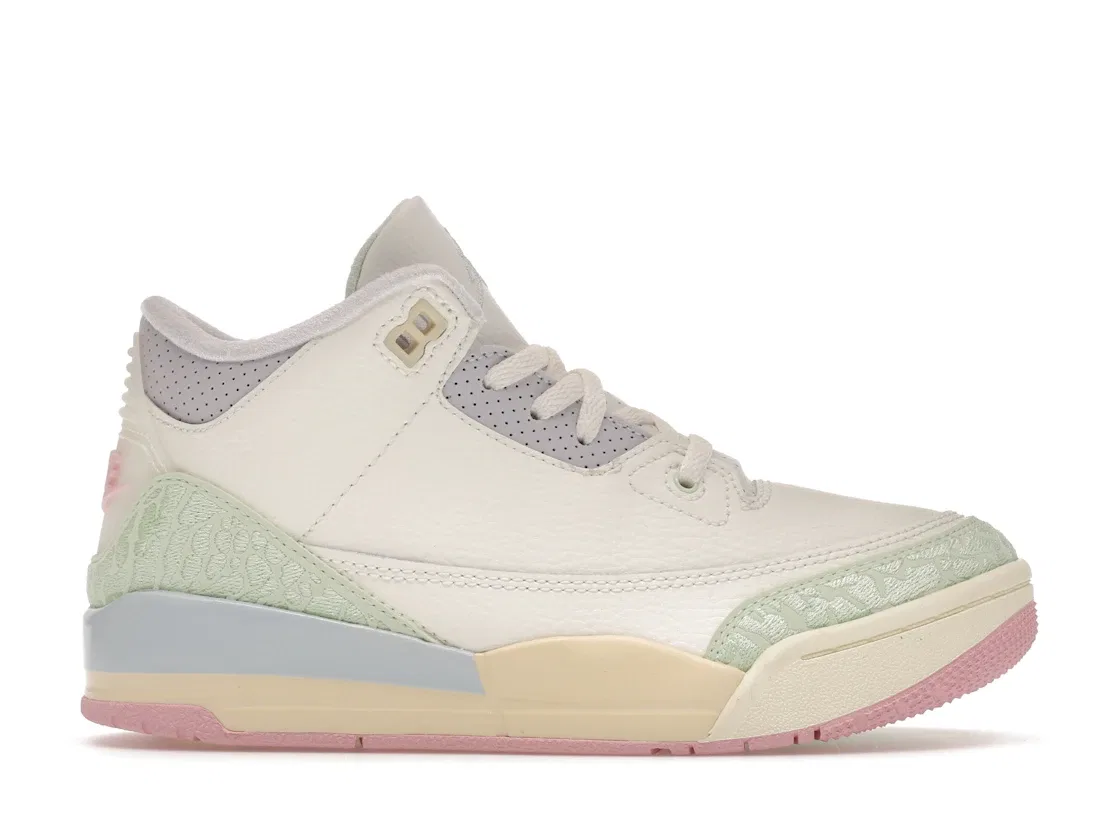 Детские кроссовки Lifestyle с пастельным дизайном Jordan 3 Retro, Sail/Jade Aura/Aura/Iced Carmine/Muslin/Iris Whisper