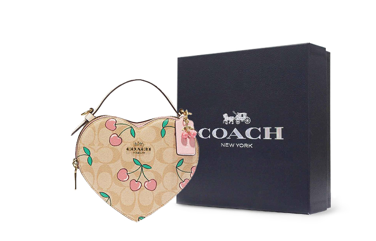 

COACH Холщовая сумка с кожаной аппликацией в виде сердца маленький размер женская сумка через плечо