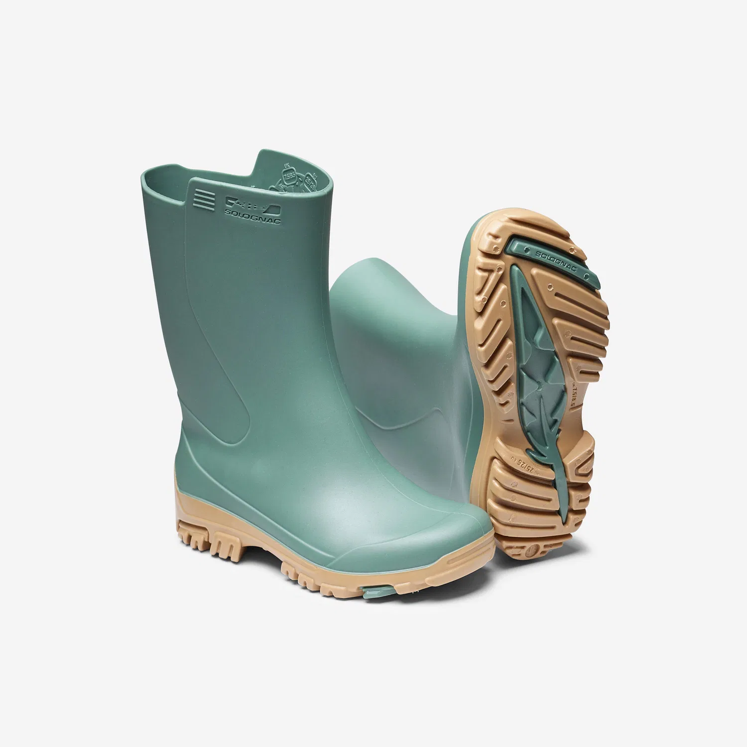 Детские резиновые сапоги Gummistiefel 100 Solognac, Eukalyptusgrun Ockerbeige