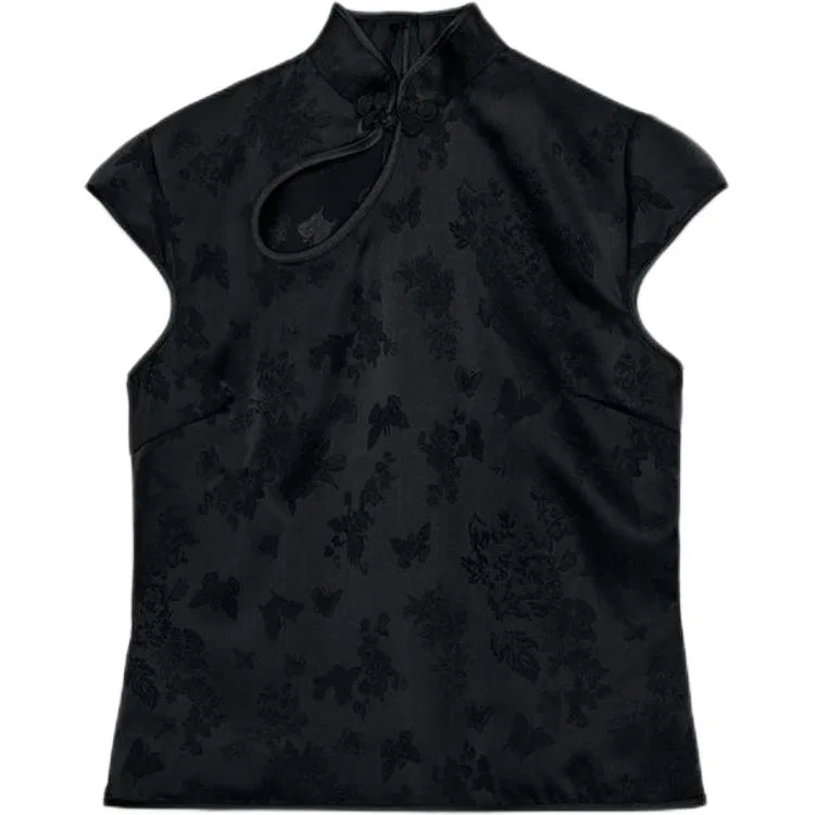 Женская футболка с воротником-стойкой из тонкого материала Black ZARA, Black