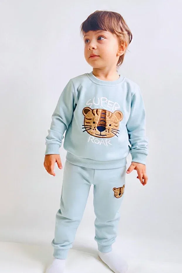 Детский спортивный комплект для мальчиков с принтом Tiger Embroidery Breeze, Water Green