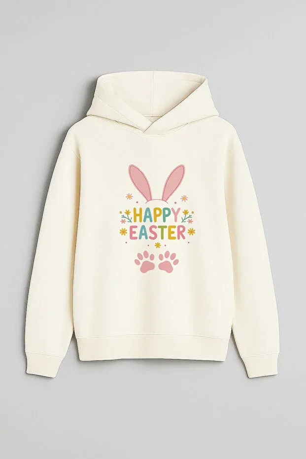 Детские свитшот с капюшоном с принтом Easter Day Printed Moda, Ecru