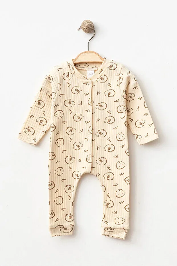 Детский комбинезон с длинным рукавом с принтом Yukobaby Bebeğiniz Için En Doğalı, Beige