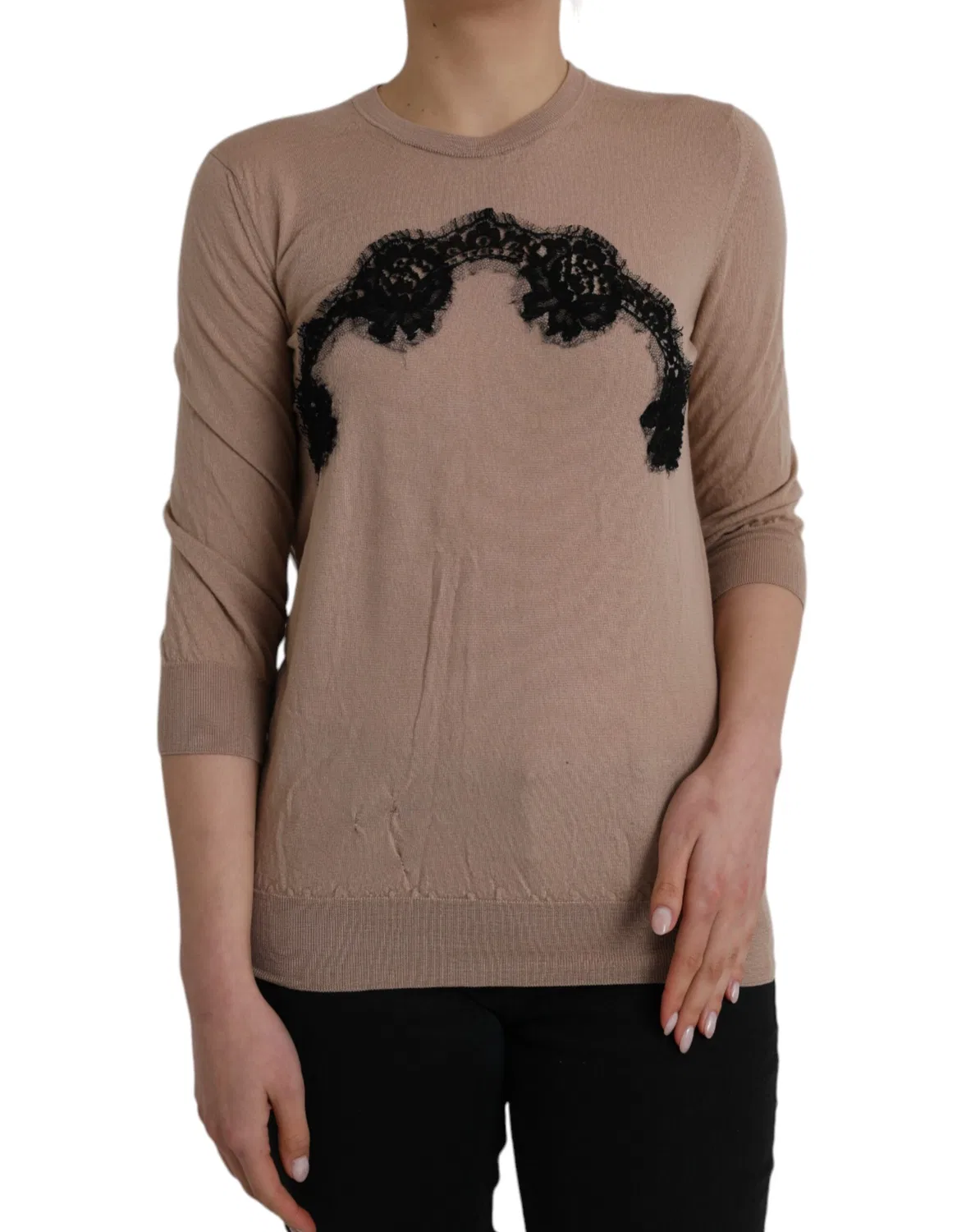 Женская блузка с рукавом 3/4 из шерсти и кружева Dolce & Gabbana, Black and Brown