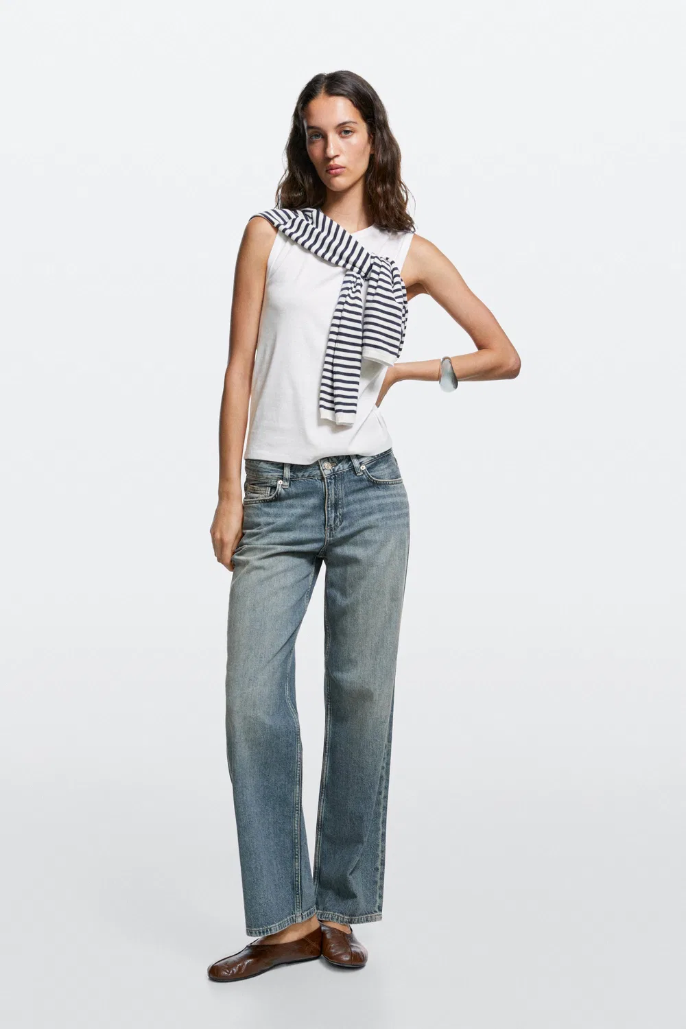 Джинсы Massimo Dutti Low-Rise Straight-Leg, средне-синий