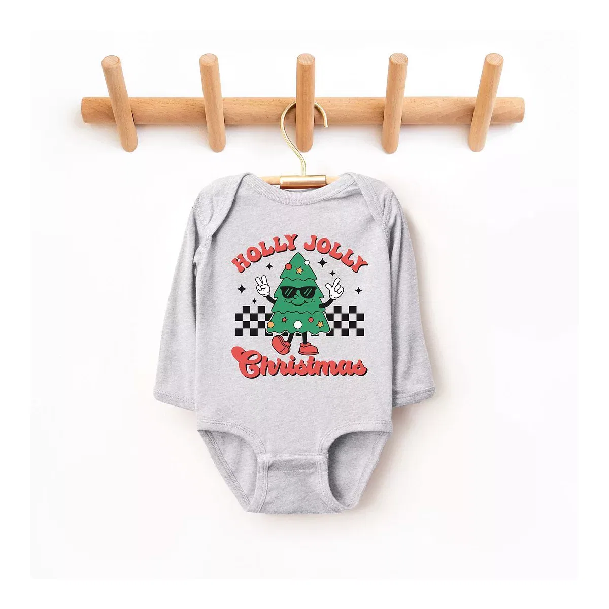 Детский боди с длинным рукавом Holly Jolly Christmas Tree The Juniper Shop, Heather Grey
