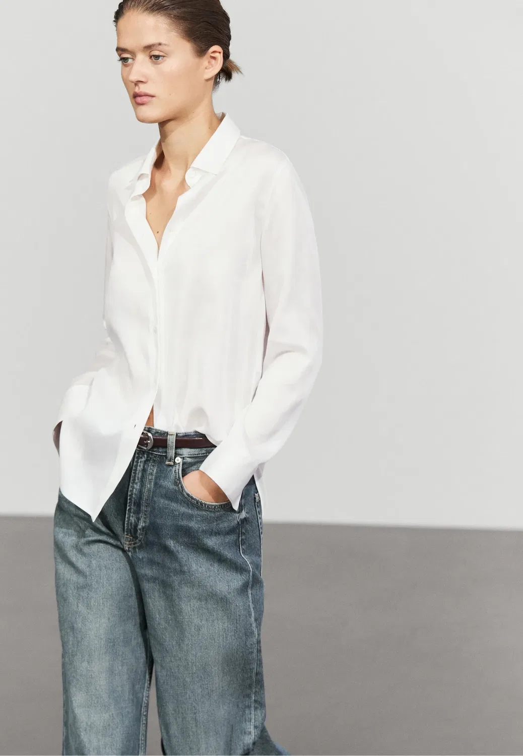 Блузка на пуговицах Massimo Dutti, White — фото 4