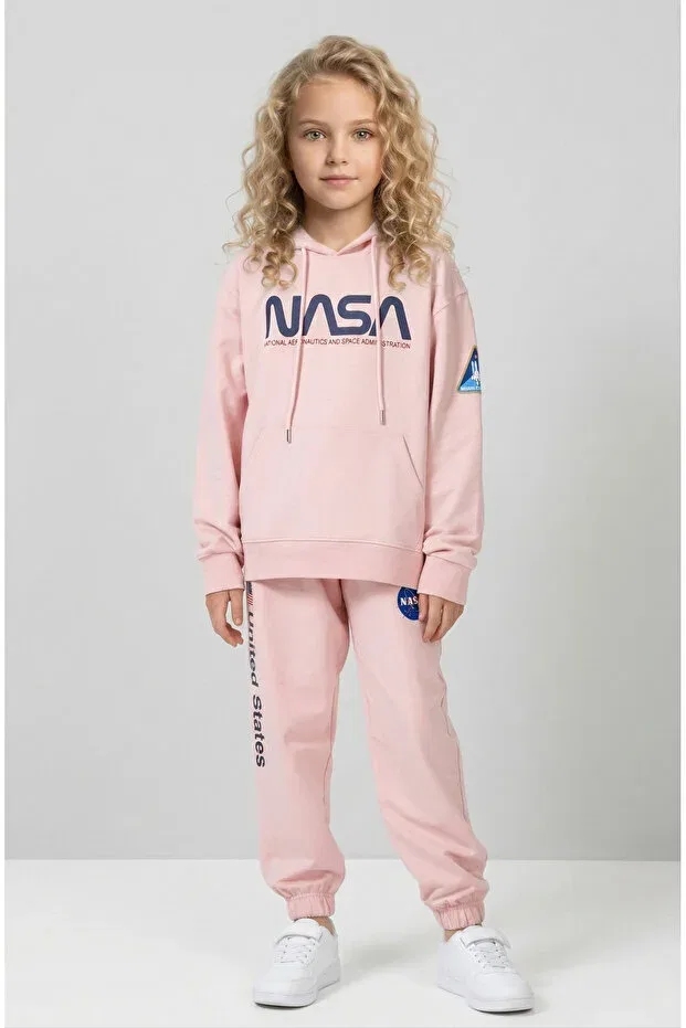 Детский спортивный комплект для девочек с принтом Basics Black One, Pink — фото 4