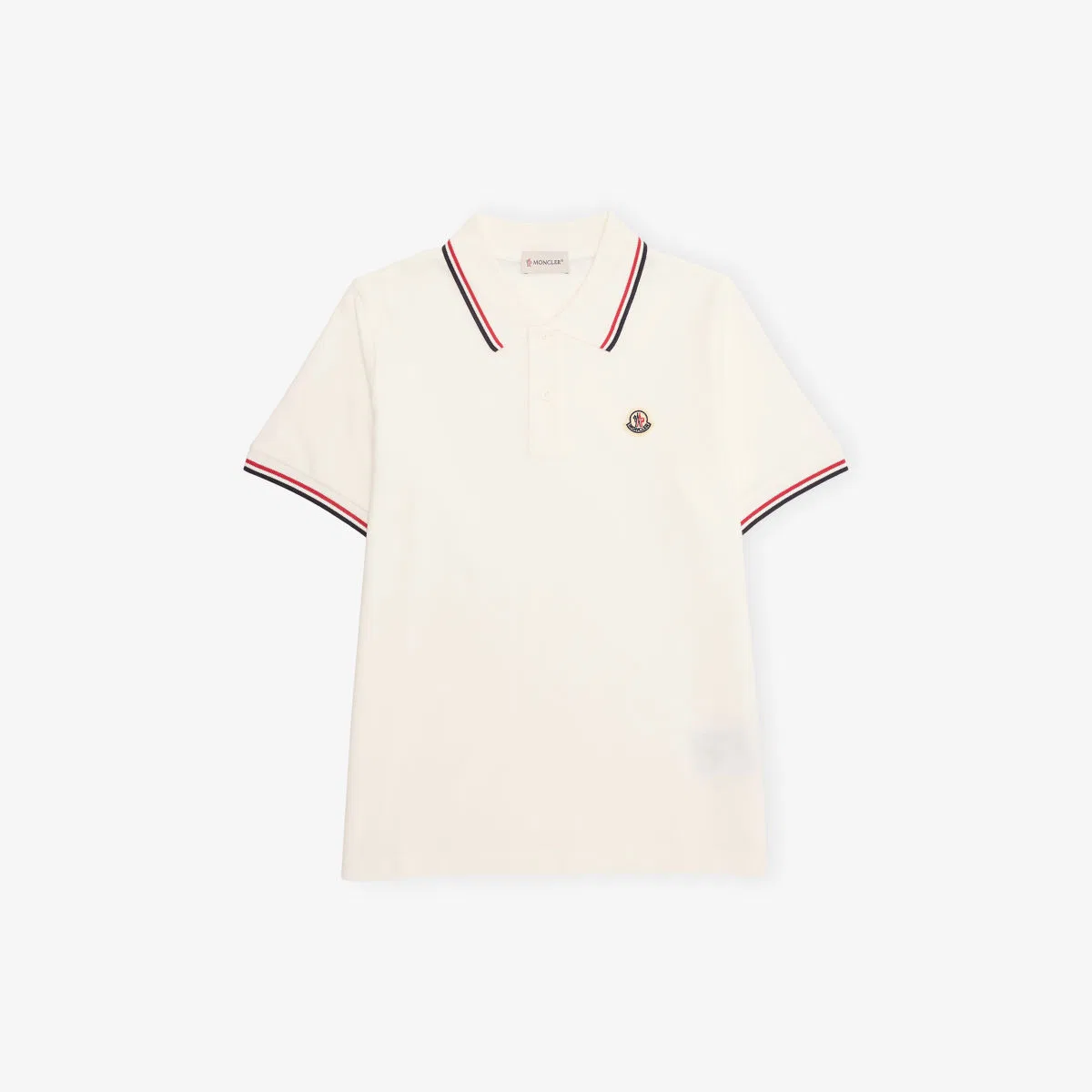 Хлопковая рубашка-поло с полосатой отделкой от brand-patch, размер 4-6 лет Moncler, натуральный