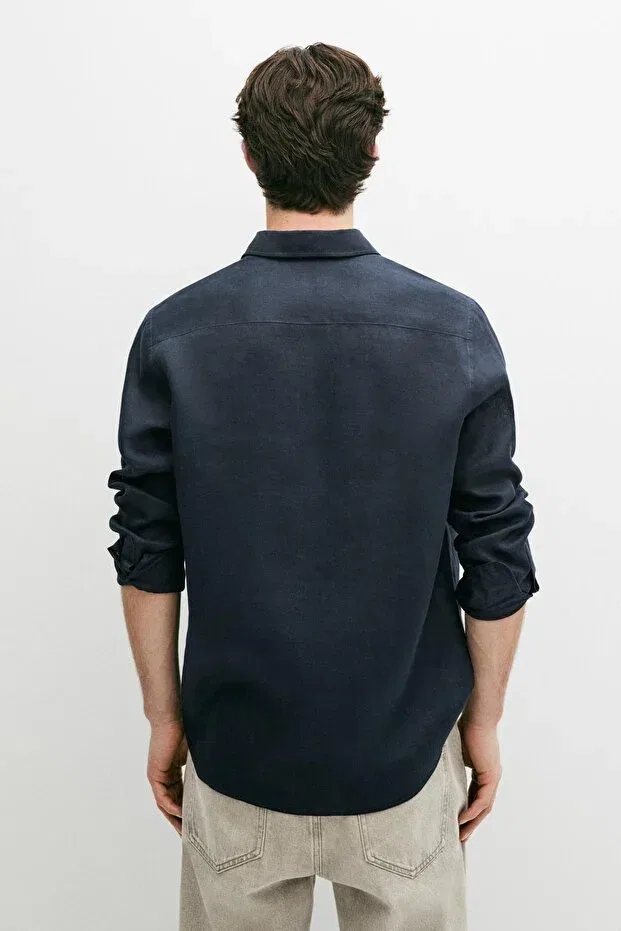 Мужская рубашка льняная Slim Fit Massimo Dutti, Dark Lacquer — фото 3