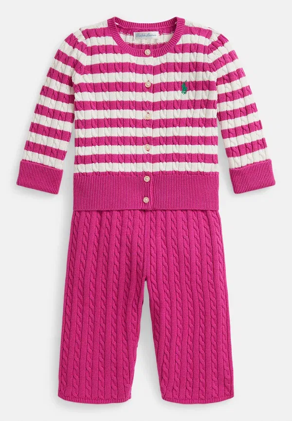 Комплект из кардигана и брюк, трикотажный, Mini cable cotton cardigan & pant set, Polo Ralph Lauren, розовый