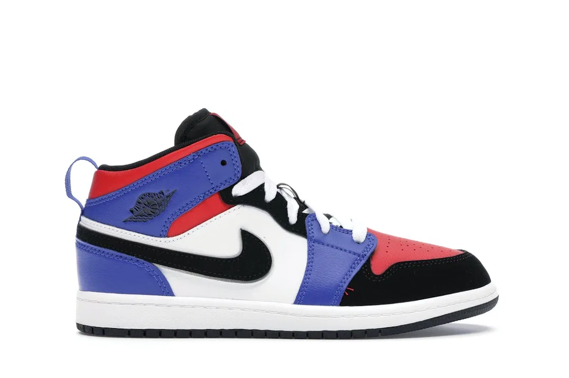 Детские кроссовки Lifestyle Jordan 1 Mid Jordan, White/Black-Hyper Royal-University Red-Metallic Silver