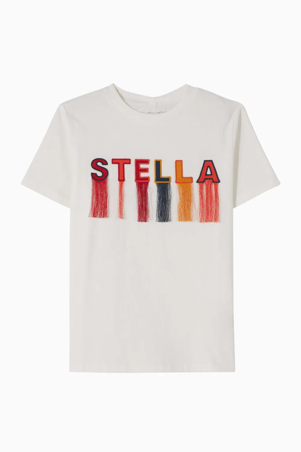 Футболка с аппликацией-логотипом и бахромой из хлопка Stella McCartney