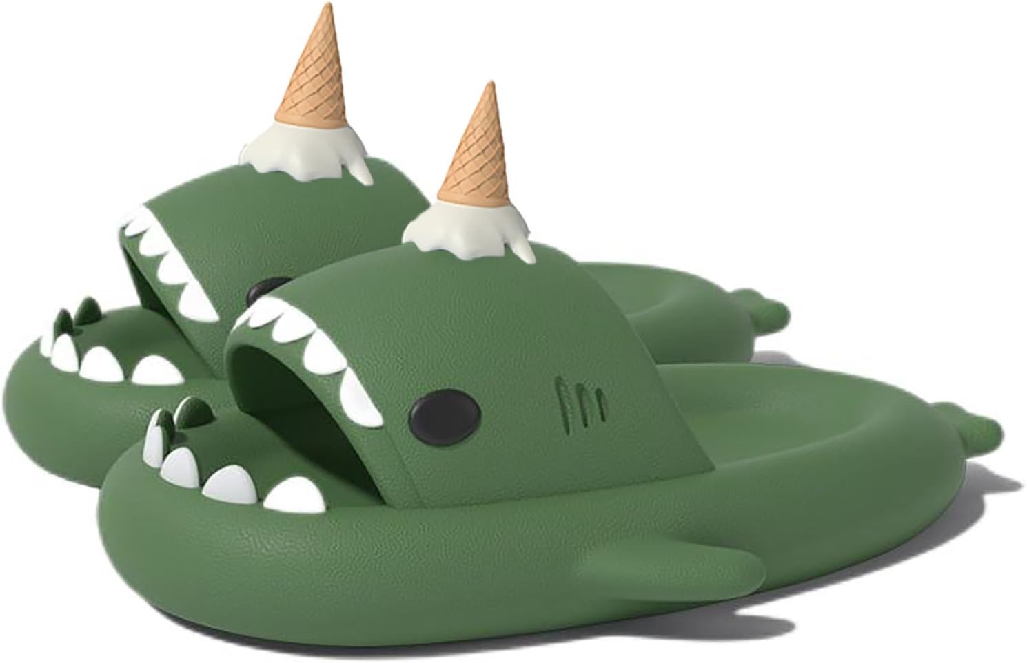 

Сандалии Zureto Ice Cream Shark, с 3D-забавными плавниками в виде мороженого, унисекс, облачные сандалии-акулы из ЭВА для пляжа, темно-зеленый