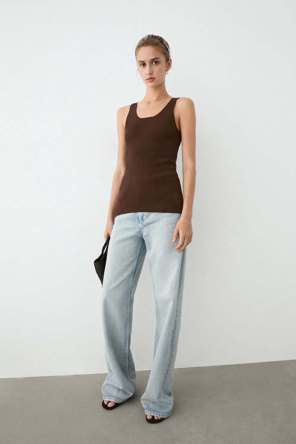 Топ в рубчик Massimo Dutti, базовый элемент гардероба, коричневый — фото 4