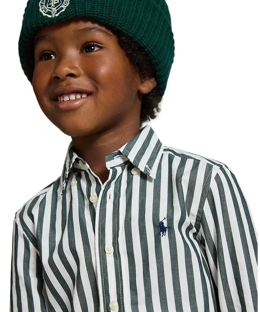 Детская рубашка из хлопкового поплина с длинным рукавом Polo Ralph Lauren, #241C Green White — фото 3