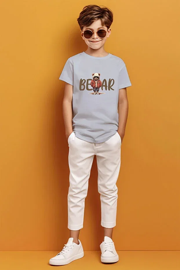 Мужская футболка с принтом Cool Bear Detailed Printed Adabebek, Gray